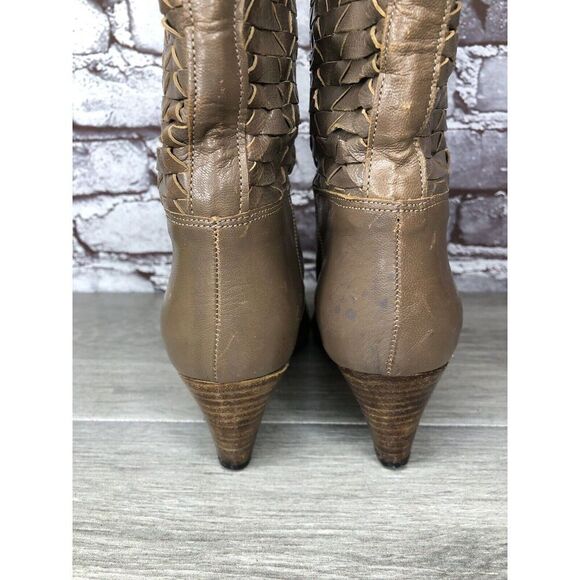 Frye Vintage Taupe Leather Woven Weaves Heel Western Boots Women Sz 35.5EU/5M US - Picture 5 of 16